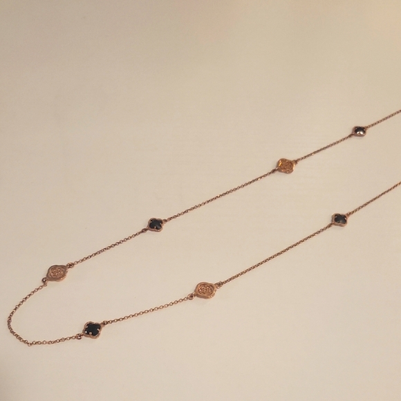 Gold And Black Quatrefoil Long Necklace - Picture 1 of 3